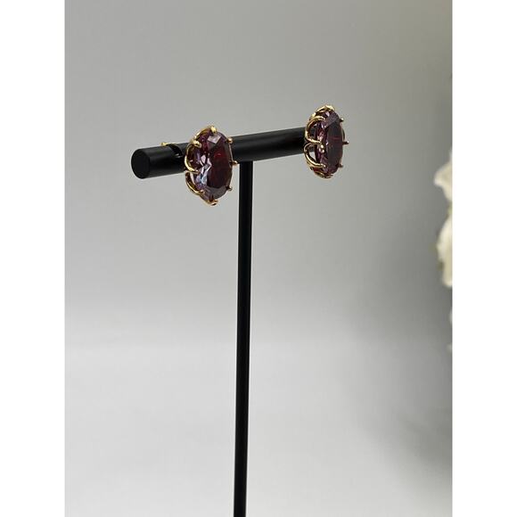 Kate Spade Berry Red Purple Cubic Zirconia Oval Post Earrings - Picture 6 of 12